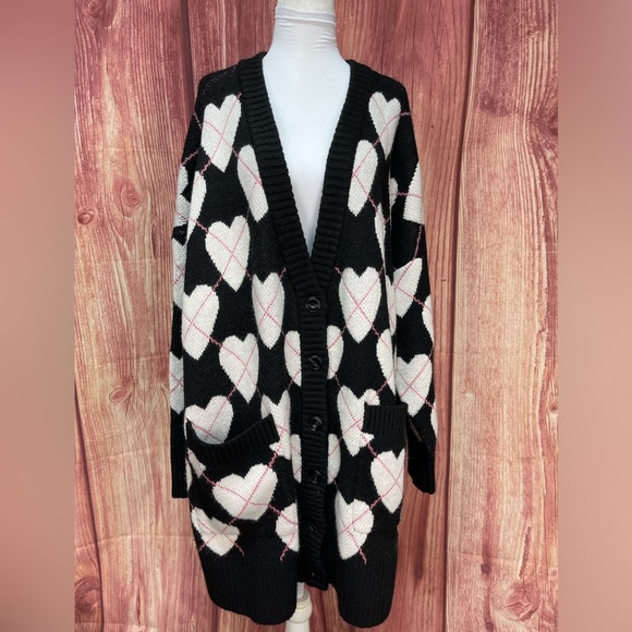 Torrid vegan cashmere oversized long sleeve V-neck heart cardigan sweater 3X - Picture 3 of 17